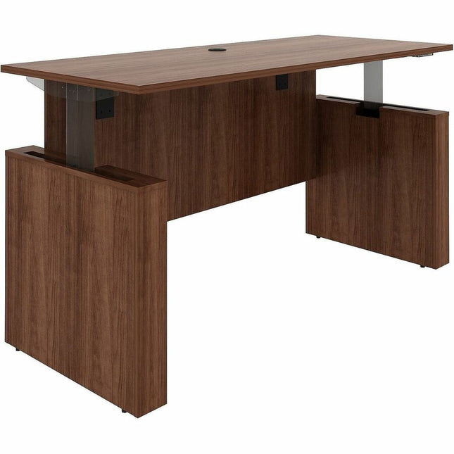 Lorell Essentials 72" Sit-to-Stand Desk Shell - 49" Height x 72" Width x 29" Depth, x 1" Thickness Top - Finish: Walnut, Laminate - Walnut, Laminate Table Top - Laminated, Cam Lock, Durable, Grommet, Cord Management, Modesty Panel, Privacy Panel, Adjus...