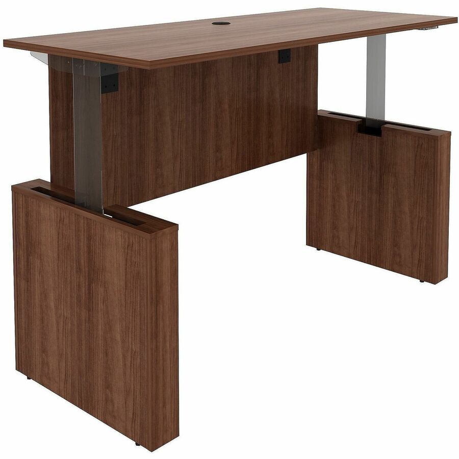 Lorell Essentials 72" Sit-to-Stand Desk Shell - 49" Height x 72" Width x 29" Depth, x 1" Thickness Top - Finish: Walnut, Laminate - Walnut, Laminate Table Top - Laminated, Cam Lock, Durable, Grommet, Cord Management, Modesty Panel, Privacy Panel, Adjus...