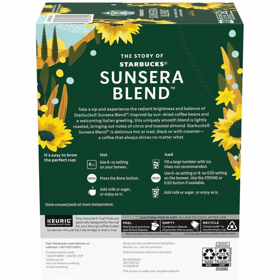 Starbucks K-Cup Coffee - K-Cup - Sunsera Blend - 22 / Box