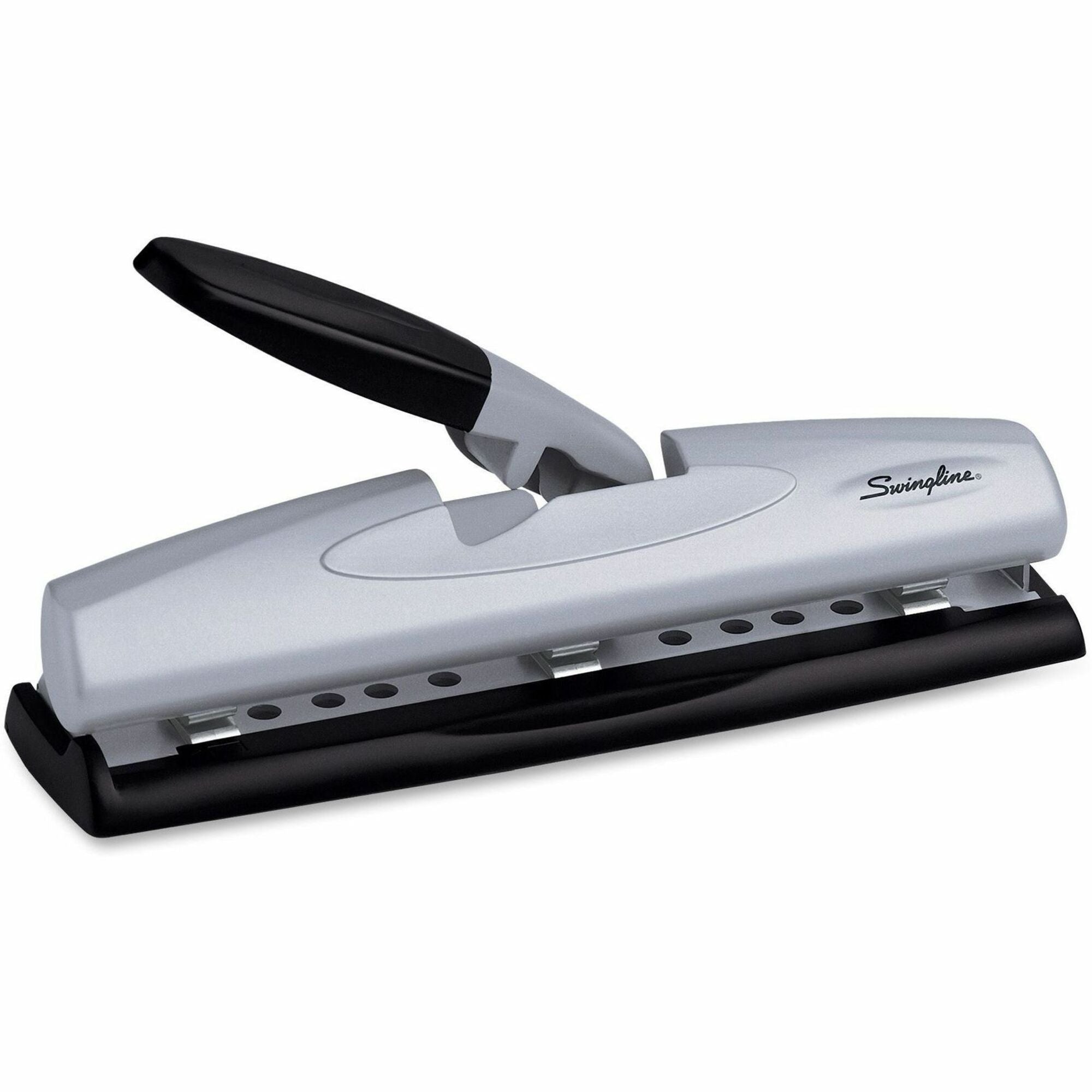 Swingline Standard Lever Handle Punches - 2, 3 Punch Head(s) - 12 Sheet of 20lb Paper - 9" , 32" Punch Size - Metal - Black