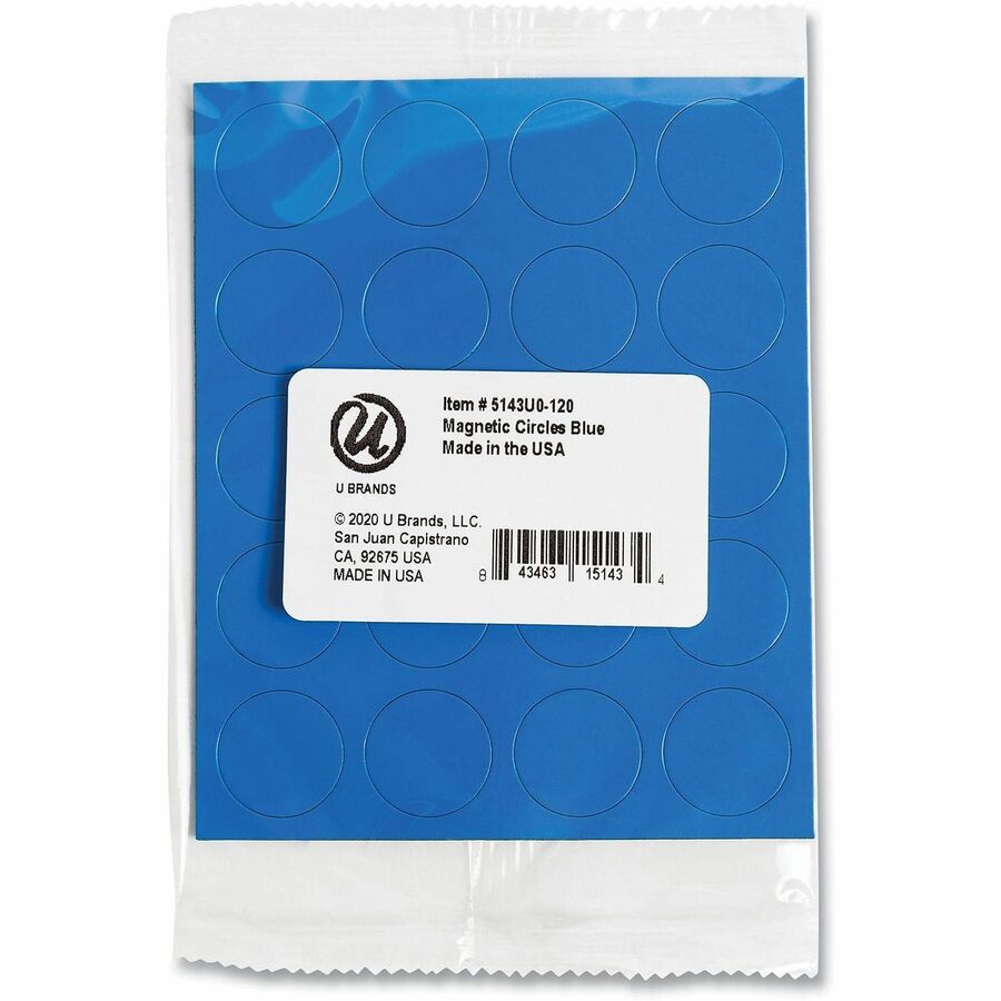 U Brands Board Magnet - 0.7" Diameter - Circle - Heavy Duty - 20 / Pack - Blue
