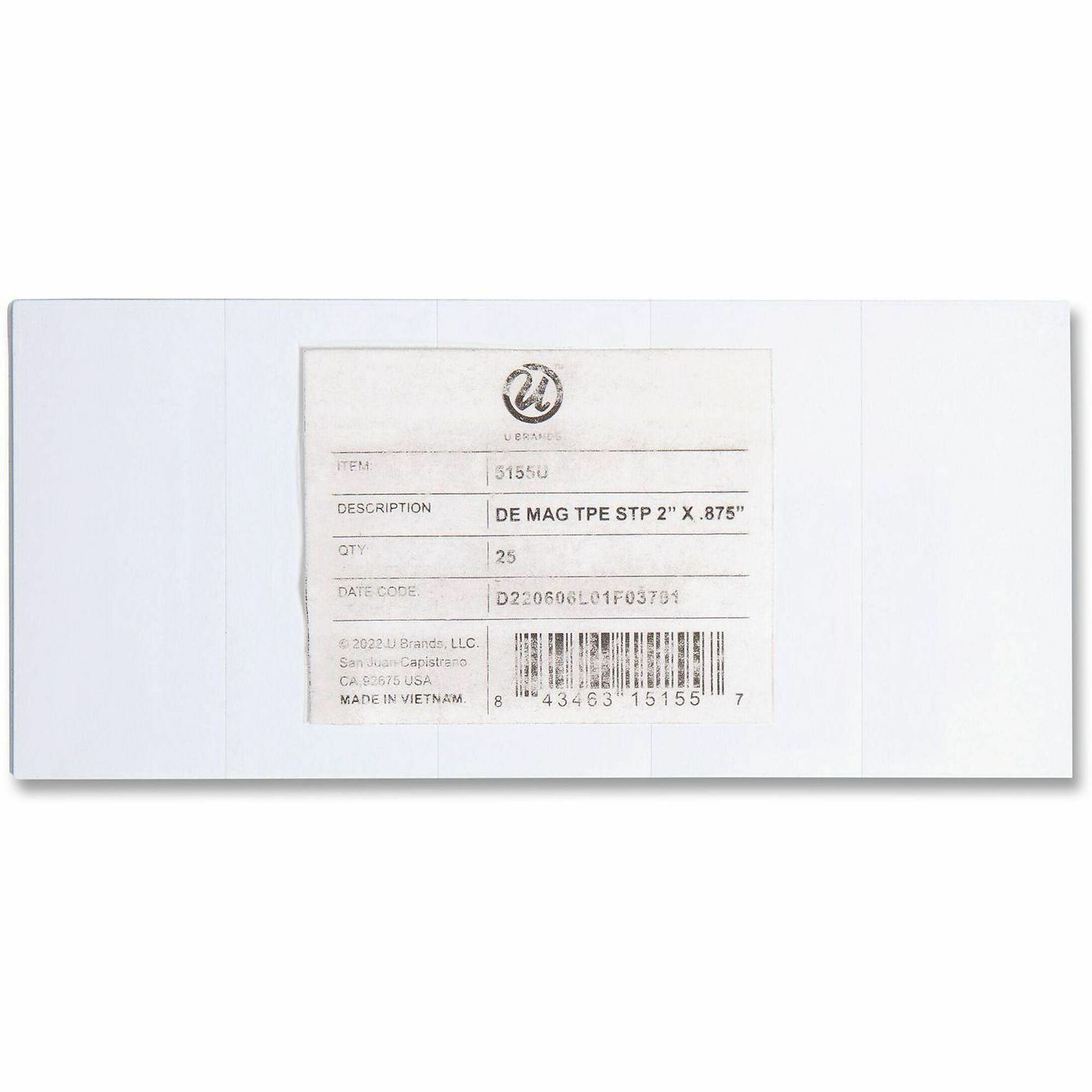 U Brands Magnet Strip - 0.88" Length x 2" Width - White - For Dry Erase Board - 25 / Pack