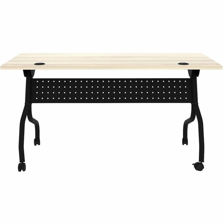 Lorell Modern Elm/Black Flip-Up Training Tables - Melamine Top - Black Four Leg Base - 4 Legs - 60" Table Top Width x 23.60" Table Top Depth - 29.50" Height - Training - Assembly Required - Modern Elm - Nylon - Melamine Top Material - Metal Base Materi...
