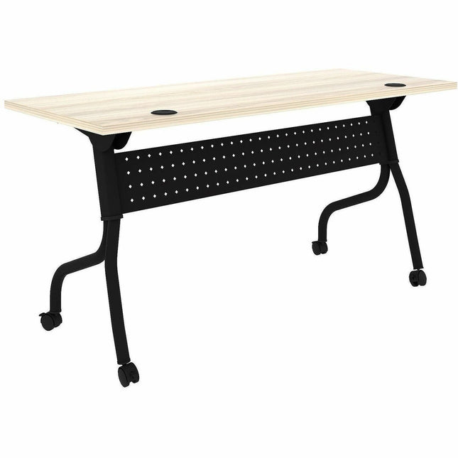 Lorell Modern Elm/Black Flip-Up Training Tables - Melamine Top - Black Four Leg Base - 4 Legs - 60" Table Top Width x 23.60" Table Top Depth - 29.50" Height - Training - Assembly Required - Modern Elm - Nylon - Melamine Top Material - Metal Base Materi...