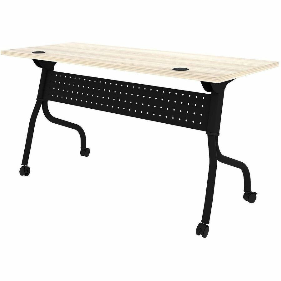Lorell Modern Elm/Black Flip-Up Training Tables - Melamine Top - Black Four Leg Base - 4 Legs - 60" Table Top Width x 23.60" Table Top Depth - 29.50" Height - Training - Assembly Required - Modern Elm - Nylon - Melamine Top Material - Metal Base Materi...