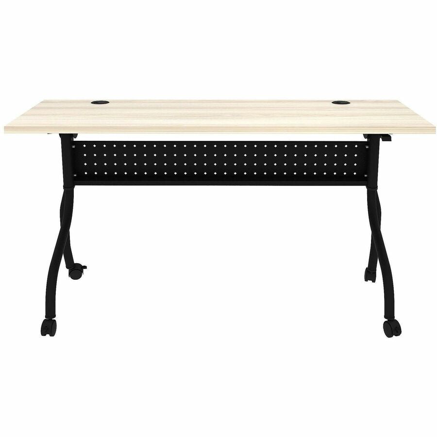 Lorell Modern Elm/Black Flip-Up Training Tables - Melamine Top - Black Four Leg Base - 4 Legs - 60" Table Top Width x 23.60" Table Top Depth - 29.50" Height - Training - Assembly Required - Modern Elm - Nylon - Melamine Top Material - Metal Base Materi...
