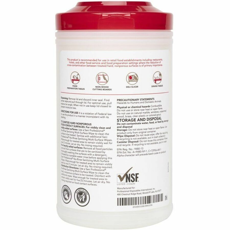 Sani Professional Sanitizing Wipe - 5" Width x 7.75" Length - 6 / Carton