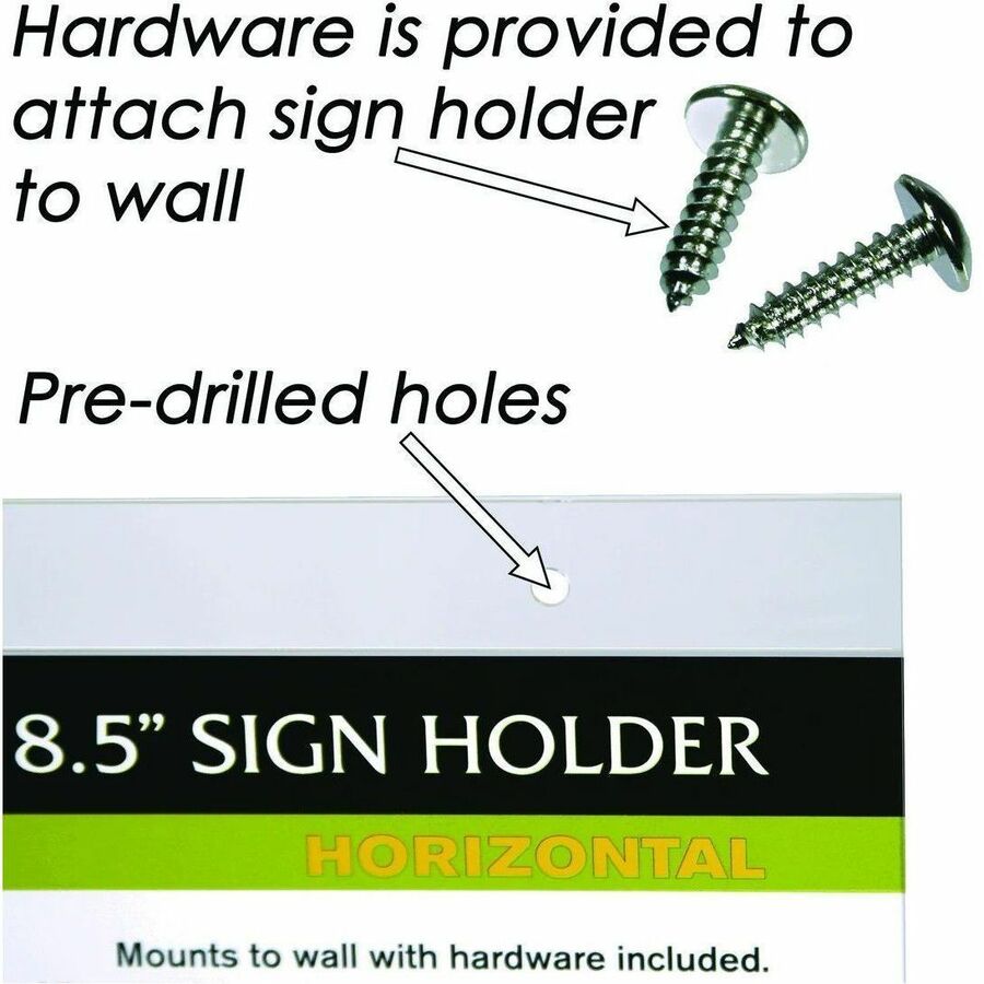nudell Plastic Sign Holders - Print/Message - "Landscape - Wall Mountable - Mounting Hole, Easy Installation - Sign, Notice, Document - Plastic - Clear - 1 Each