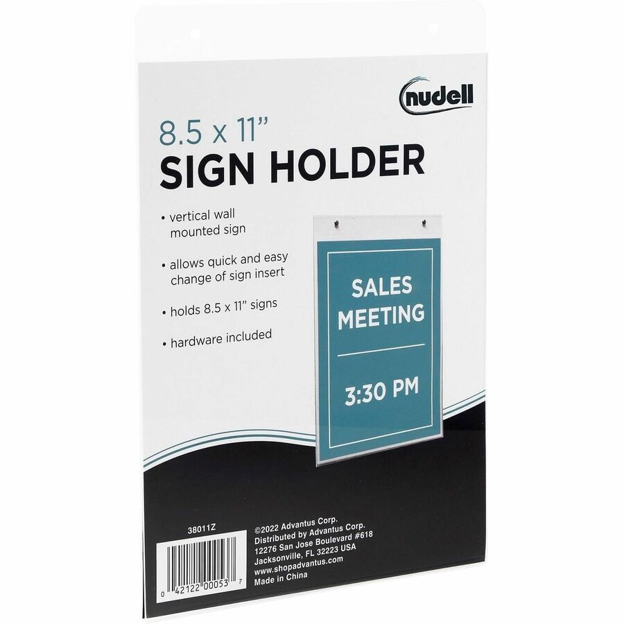 Golite nu-dell Plastic Sign Holders - Print/Message - "Portrait - Wall Mountable - Pre-drilled, Easy Installation - Signage, Message, Picture, Notice, Document - Plastic - Clear - 1 Each