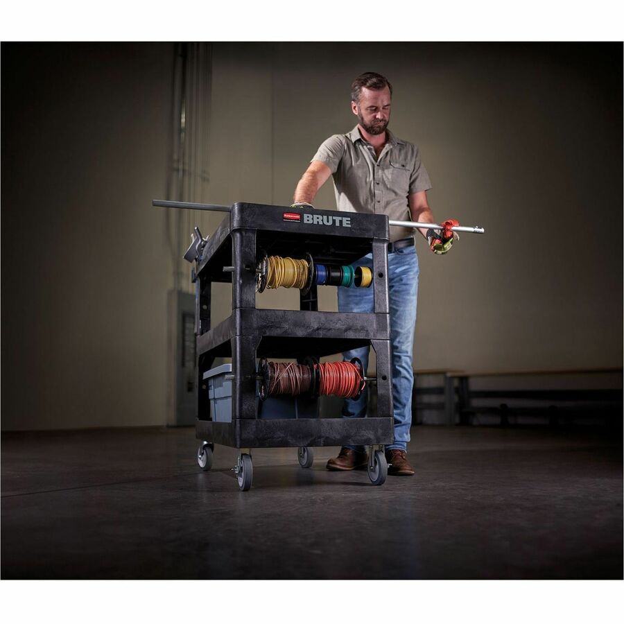 Rubbermaid Commercial Brute Utility Cart - 3 Shelf - 600 lb Load Capacity - 4 Casters - 5" Caster Size - Foam - 44" Length x 25.24" Width x 47" Height - Black - 1 Each