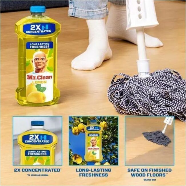 Mr. Clean All Purpose Cleaner, Cleaning Liquid, Lemon - For Multi Surface, Multipurpose - Concentrate - Liquid - 64 fl oz (2 quart) - Fresh, Lemon Scent - Recommended For: Grease Remover, Grime Remover, Dirt Remover, Bacteria Remover - Long Lasting, Ch...