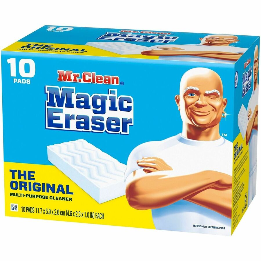 Mr. Clean Magic Erasers - For Multi Surface, Multipurpose - Pad - Recommended For: Dirt Remover, Grime Remover, Stain Remover, Scuff Mark Remover - Sturdy, Built-In Scrubber, Strong - White - 10 / Pack