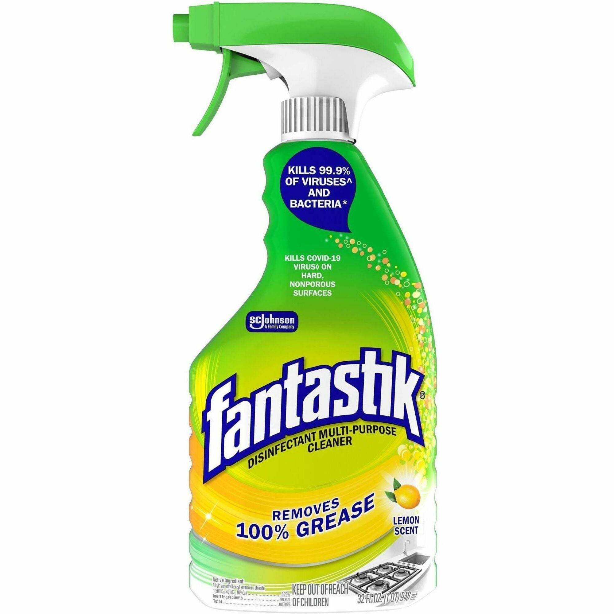 fantastik&reg; Disinfectant Multi-Purpose Cleaner - Lemon Scent - For Multi Surface, Multipurpose - Spray - 32 fl oz (1 quart) - Lemon Scent - Recommended For: Virus Remover, Bacteria Remover, Grease Remover, Grime Remover, Smear Remover, Residue Remov...