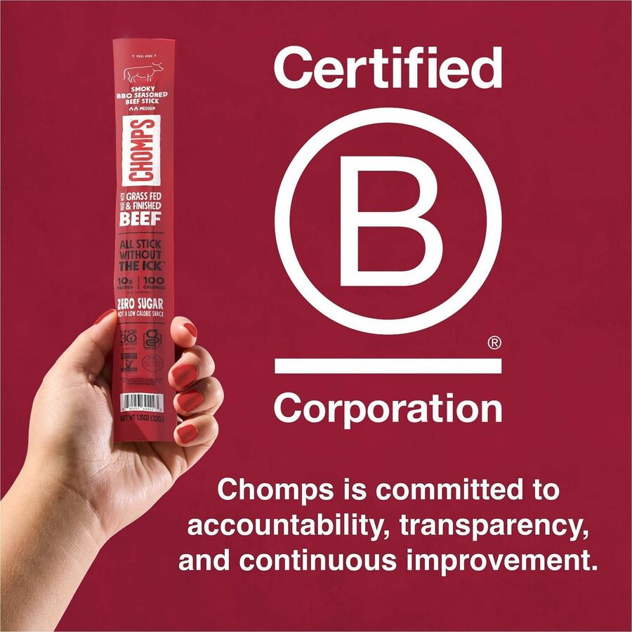 CHOMPS Beef Jerky Sticks - Barbeque - 1.15 oz - 24 / Pack