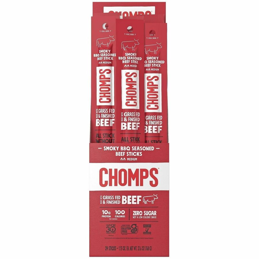 CHOMPS Beef Jerky Sticks - Barbeque - 1.15 oz - 24 / Pack