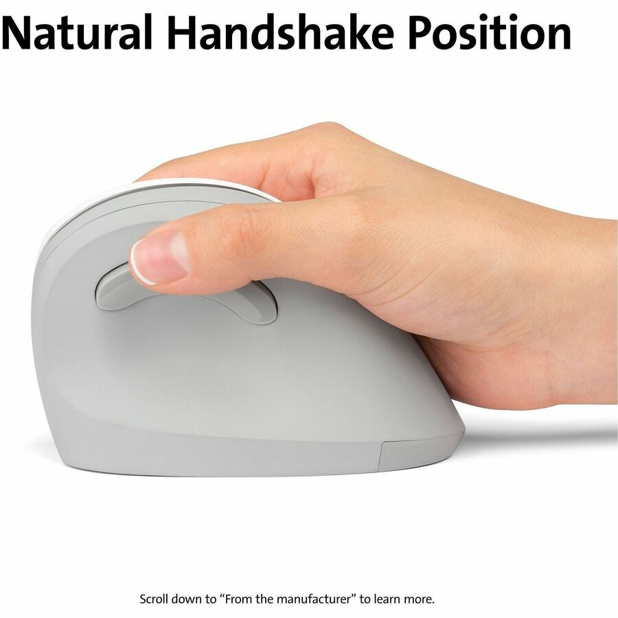 Kensington Pro Fit Ergo Vertical Mouse - Wireless - 65.62 ft - Radio Frequency - 2.40 GHz - Gray - 1600 dpi - Scroll Wheel - Right-handed - 1 x AA Battery Supported - 1 Each
