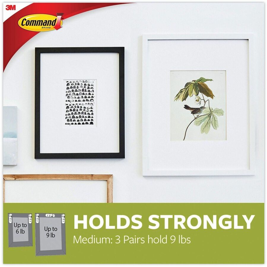 Command Medium Adhesive Picture Hanging Strips - 6 lb (2.72 kg) Capacity - 0.7" Width x 2.8" Length - Adhesive - Medium - for Pictures, Decoration, Painted Surface, Wood, Tile, Poster, Frame - White - 50 / Carton
