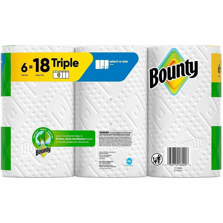 Bounty Select-A-Size Paper Towels - 2 Ply - 123 Sheets/Roll - Diamond Texture - White - Paper - 6 / Carton