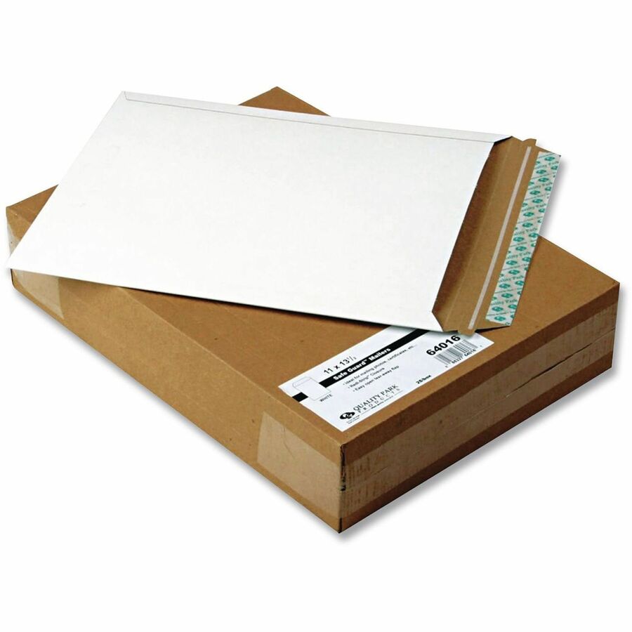 Quality Park Sturdy Fiberboard Photo Mailers - Photo/Document - 11" Width x 13 1/2" Length - Peel & Seal - White - Fiberboard - 25 / Box