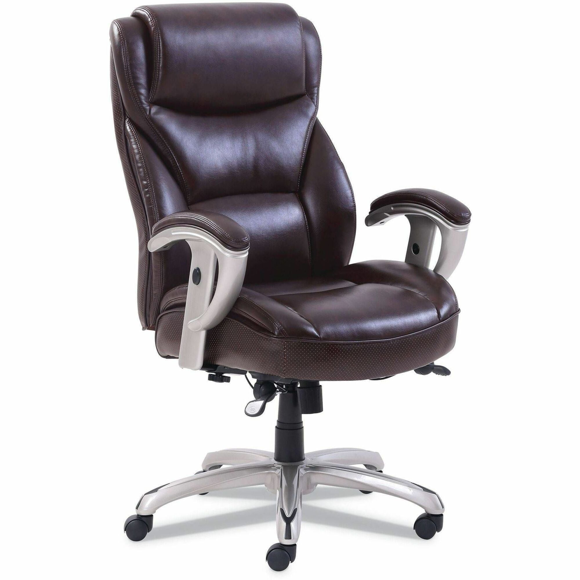 Serta Chair - Brown Seat Color - Brown Back Color - High Back - Black - MDF, Memory Foam, Bonded Leather - Armrest - 1 Each