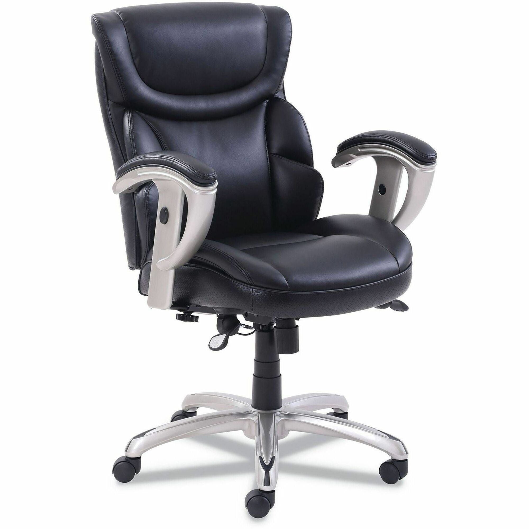 Serta Chair - Black Seat Color - Black Back Color - Mid Back - Black - MDF, Memory Foam, Bonded Leather - Armrest - 1 / Each