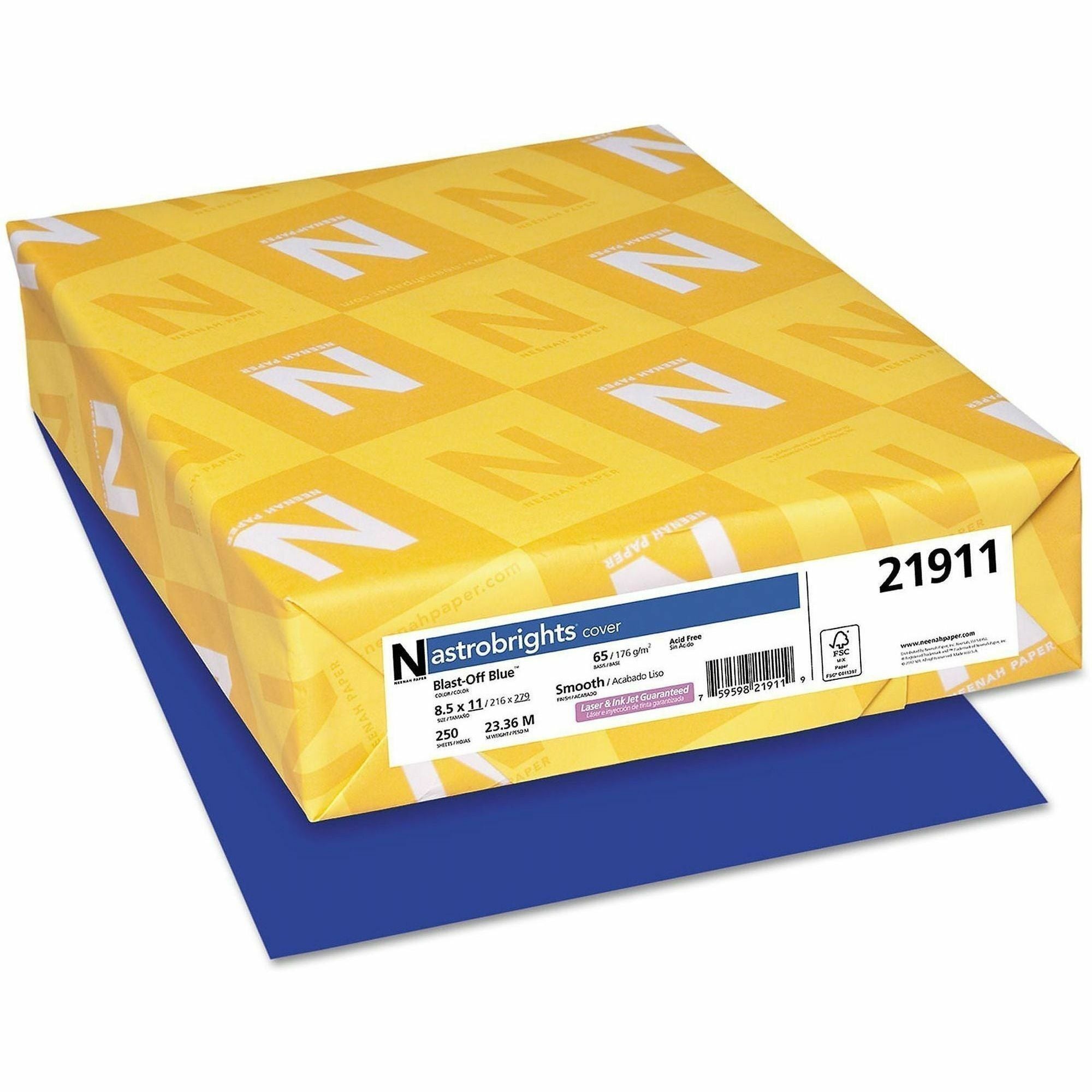 Wausau Paper AstroBrights 65 lb Cardstock - Letter - 8 1/2" x 11" - 65 lb Basis Weight - Acid-free, Lignin-free, Long Lasting - Blast-off Blue - 250 / Pack