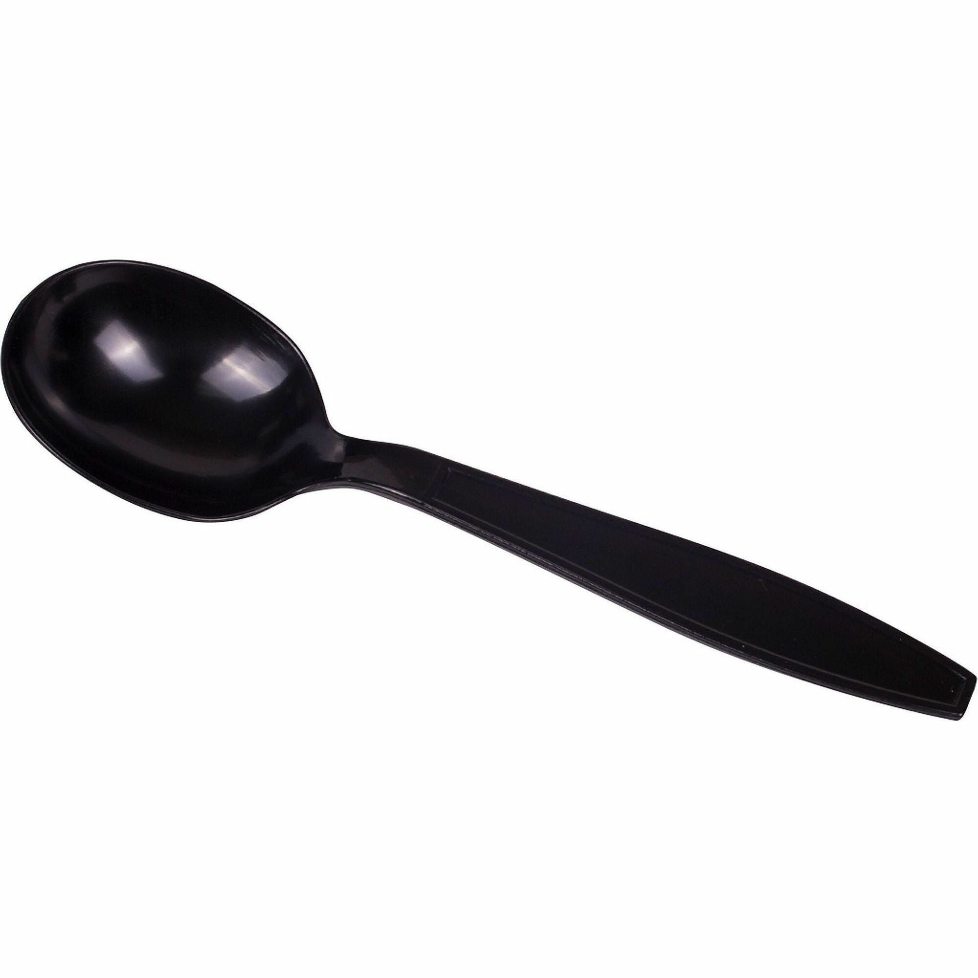 Karat Soup Spoon, Extra Heavy-Weight/BK - Soup Spoon - Soup Spoon - Restaurant, Cafeteria - Polystyrene, Plastic - Black - 100/Box - 10 / Carton