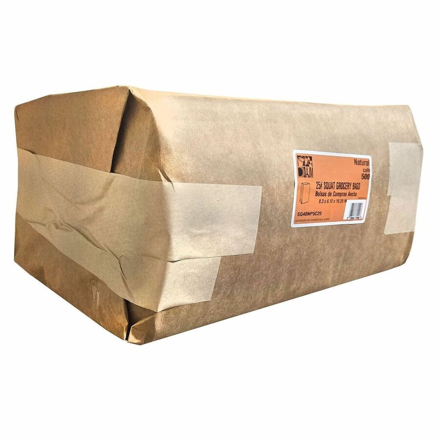 AJM No. 25 Natural-Kraft Paper Bags - 6.10" Length x 8.25" Width - Natural Kraft - Paper - Grocery - Recycled - 500 / Carton