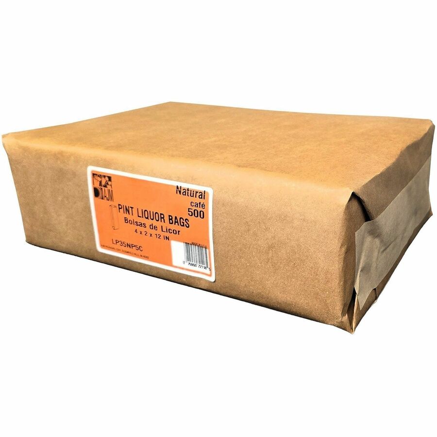AJM Pint-Size Liquor Bags - Natural Kraft - Paper - Bottle, Supplies - Recycled - 500 / Carton