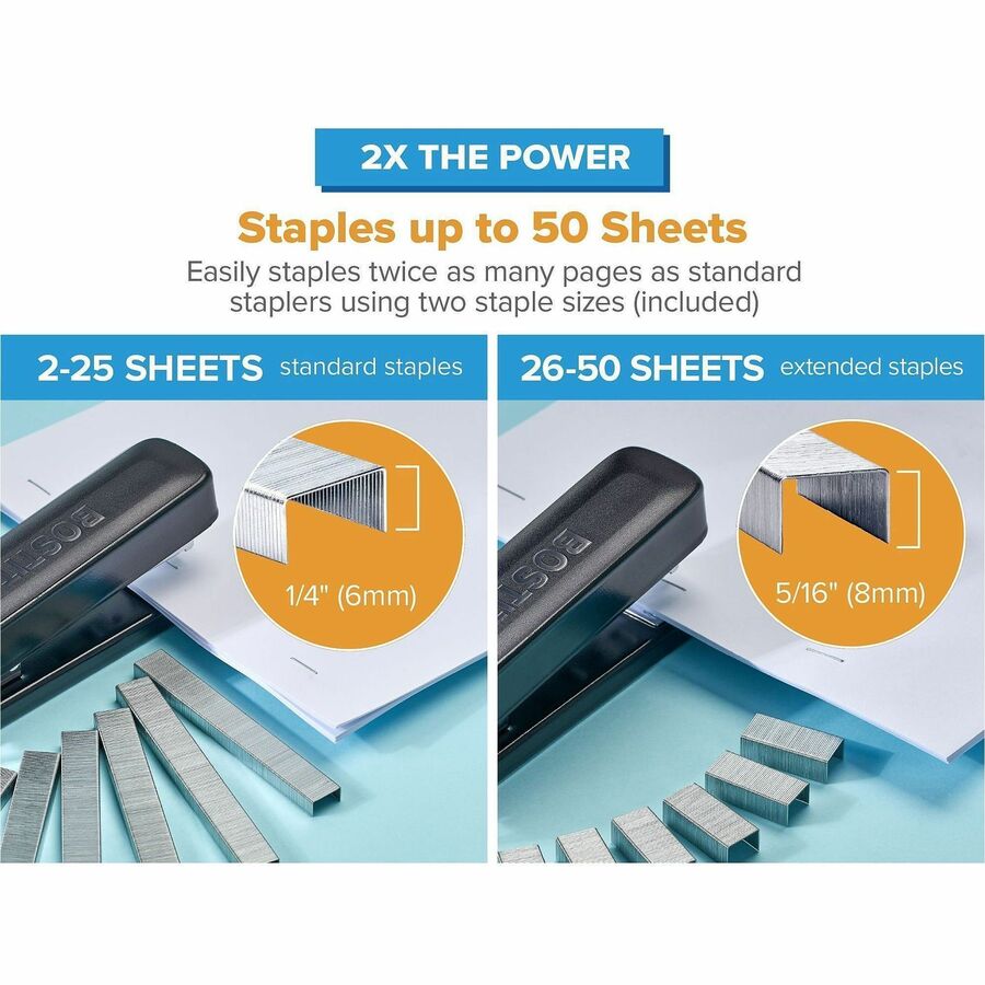 Bostitch Titan Heavy-Duty Stapler Value Pack - Staples Upto 50 Sheet - Staple Size: 0.25" , 0.31" - Black - Metal, Rubber - 1 Each
