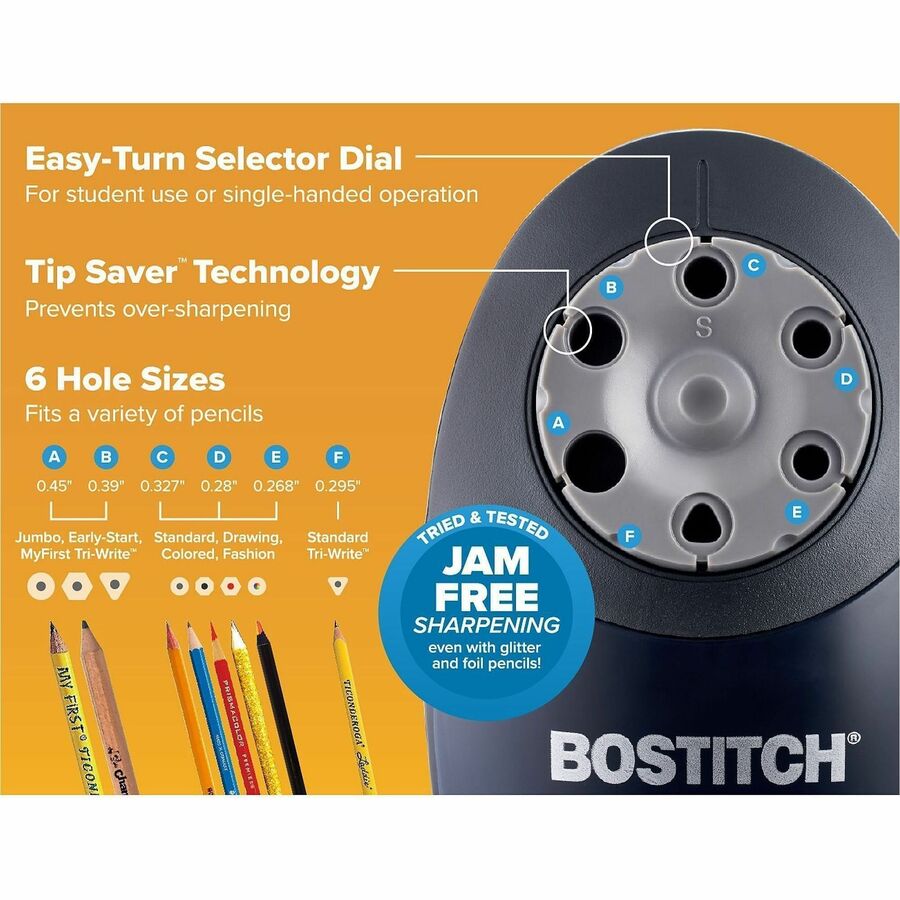 Bostitch Quiet Sharp 6 Electric Pencil Sharpener - 6 Hole(s) - Black - 1 Each
