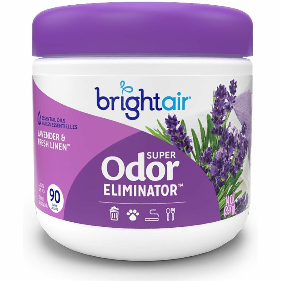 Bright Air Super Odor Eliminator Air Freshener - Gel - 14 fl oz (0.4 quart) - Lavender, Fresh Linen - 90 Day - Odor Neutralizer, Phthalate-free, Triclosan-free, BHT Free, Cruelty-free - 6 / Carton