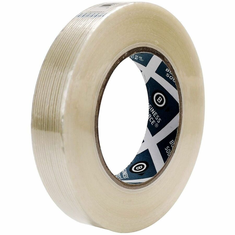 Business Source Filament Tape - 60 yd Length x 1" Width - 3" Core - White - Film (Fiberglass Reinforced) Backing - 1 Roll