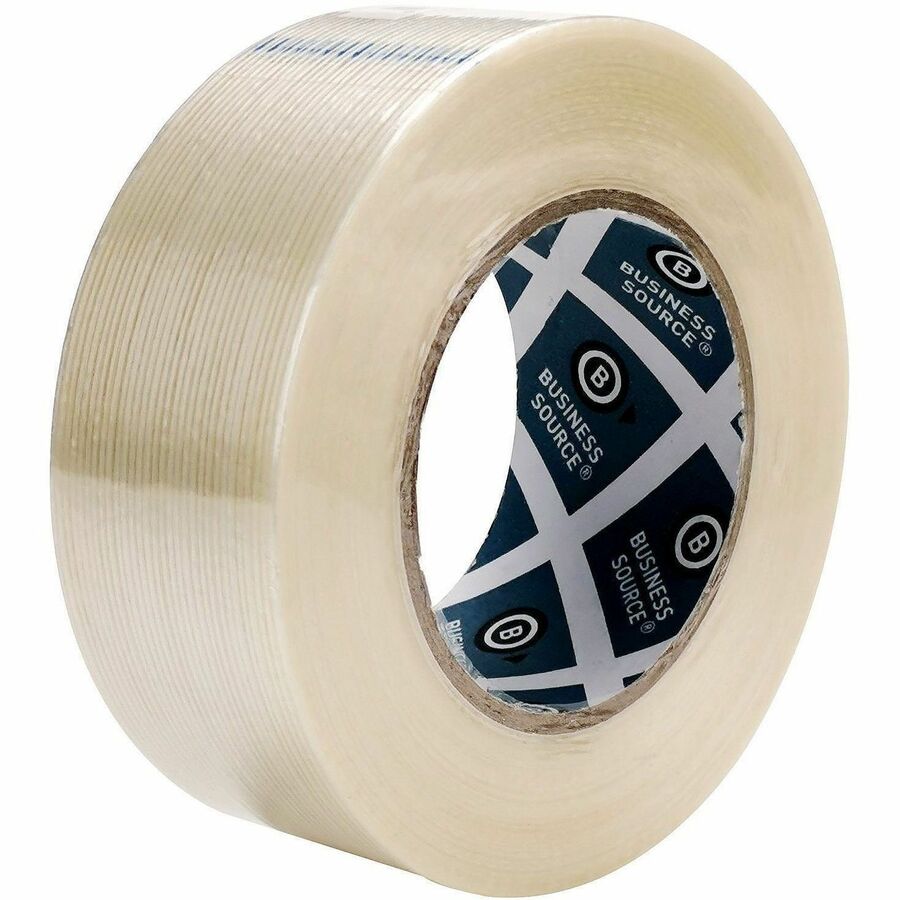 Business Source Filament Tape - 60 yd Length x 2" Width - 3" Core - White - Film (Fiberglass Reinforced) Backing - 1 Roll