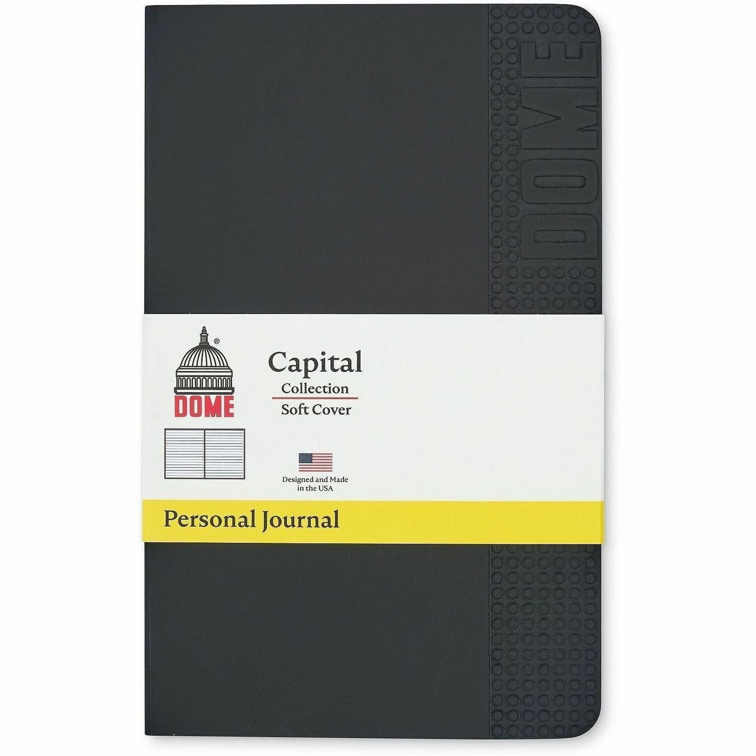 Dome Personal Journal - 5 x 8 Inch Softcover Black Lined Journal Notebook - 192 Pages - 60 lb Basis Weight - 5" x 8" Sheet Size - Bright White Paper - Black Cover - Soft Cover, Acid-free Paper, Pocket, Compact, Flexible Cover, Lightweight, Bleed Resist...
