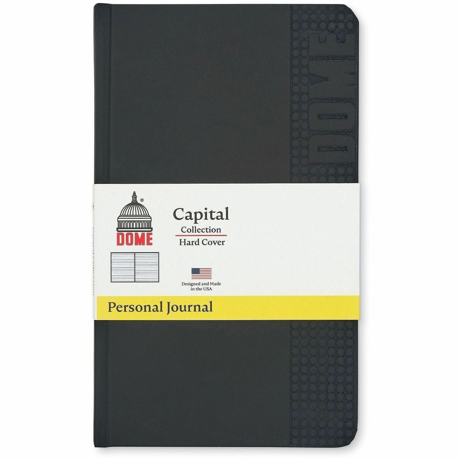 Dome Personal Journal - 5 x 8 Inch Hardcover Black Lined Journal Notebook - 192 Pages - 60 lb Basis Weight - 5" x 8" Sheet Size - Bright White Paper - Black Cover - Acid-free Paper, Bleed Resistant, Expandable Pocket, Durable, Hard Cover, Ribbon Marker...
