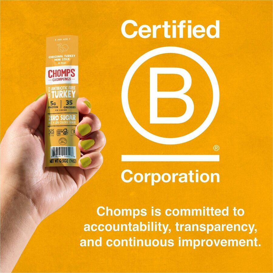 CHOMPS Chomplings Snack Sticks - Gluten-free - Original Turkey - 0.50 oz - 24 / Pack