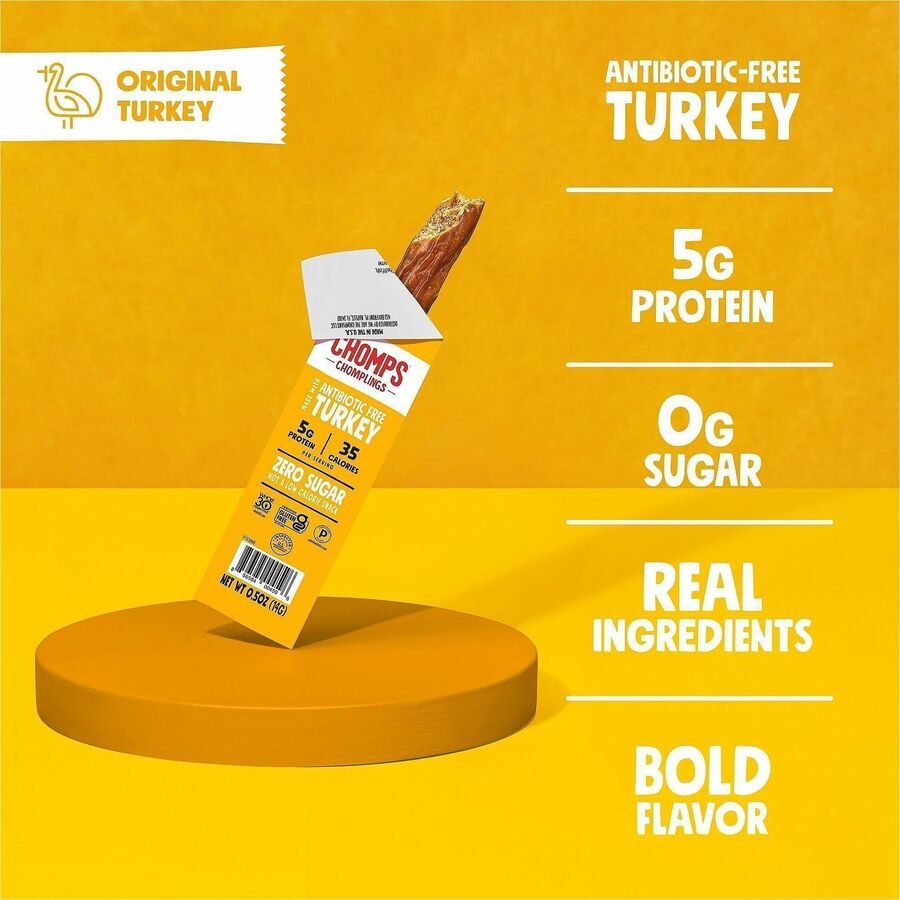 CHOMPS Chomplings Snack Sticks - Gluten-free - Original Turkey - 0.50 oz - 24 / Pack