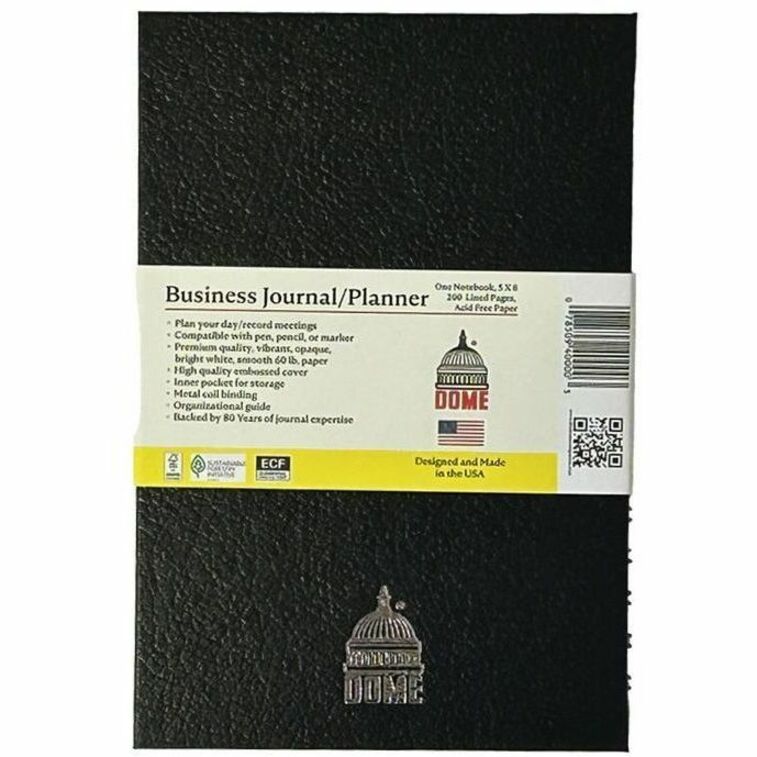 Dome Business Journal - 5 x 8 Inch Hardcover Professional Planner Notebook - Business - 5" x 8" Sheet Size - Bright White Sheet - Black Cover - Acid-free, Pocket, Bleed Resistant, Expandable Inner Pocket, Eco-friendly, Durable Cover, Hard Cover, Built-...