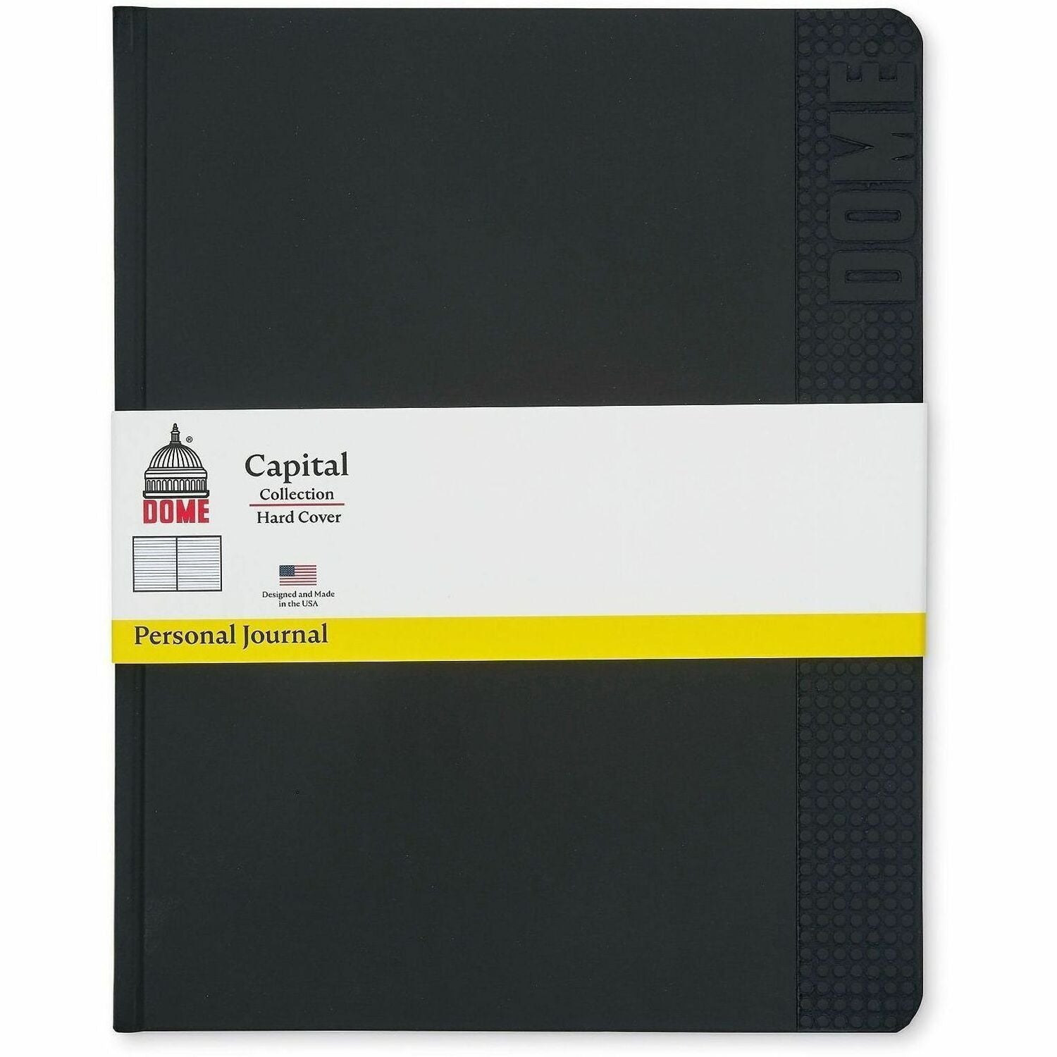Dome Personal Journal - 8 x 10 Inch Hardcover Black Lined Journal Notebook - 192 Pages - 60 lb Basis Weight - 8" x 10" Sheet Size - Bright White Paper - Black Cover - Acid-free Paper, Pocket, Bleed Resistant, Expandable Pocket, Eco-friendly, Durable, H...