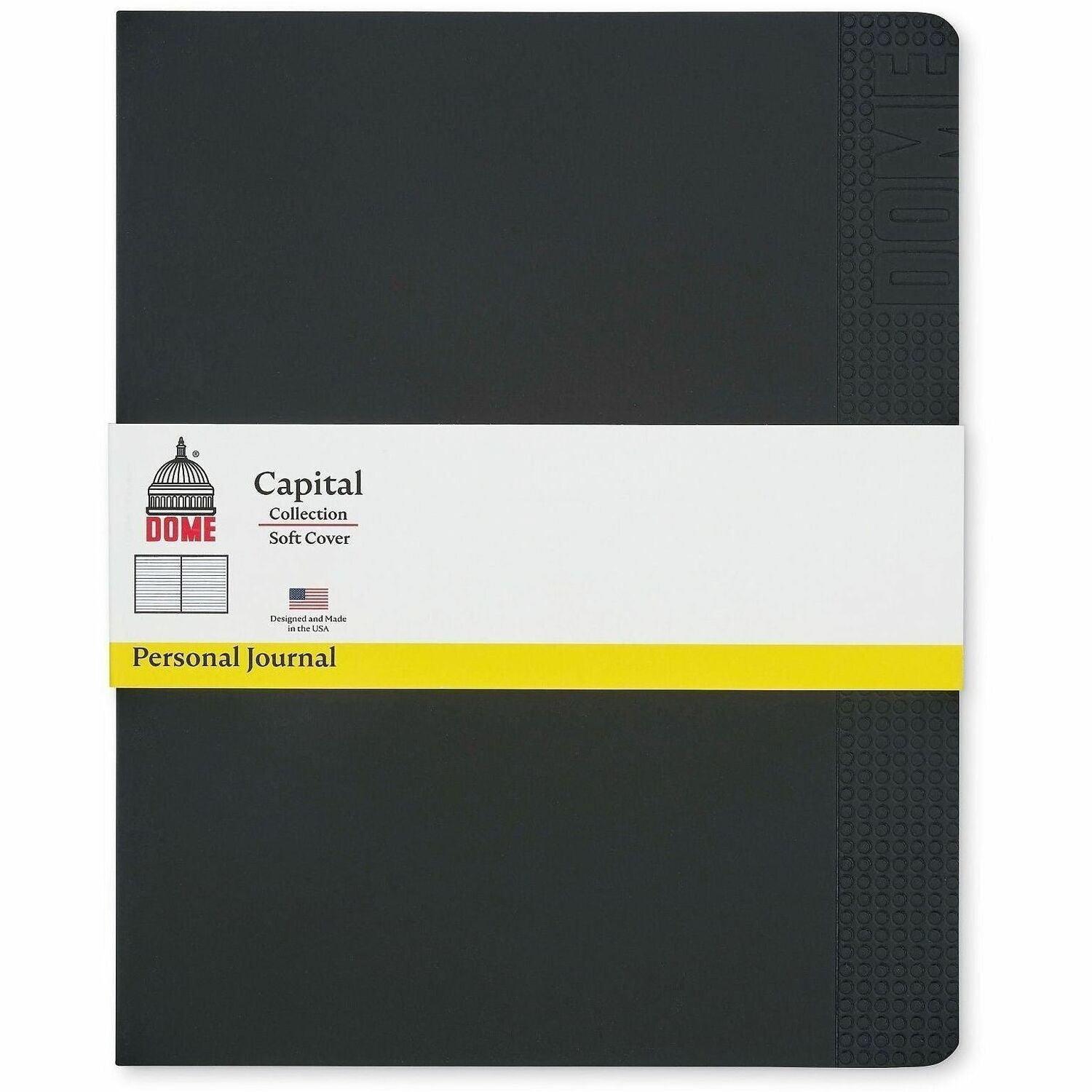 Dome Personal Journal - 8�10 Inch Softcover Black Lined Journal Notebook - 192 Pages - 60 lb Basis Weight - 8" x 10" Sheet Size - Bright White Paper - Soft Cover, Acid-free Paper, Pocket, Compact, Flexible Cover, Lightweight, Bleed Resistant, Expandabl...