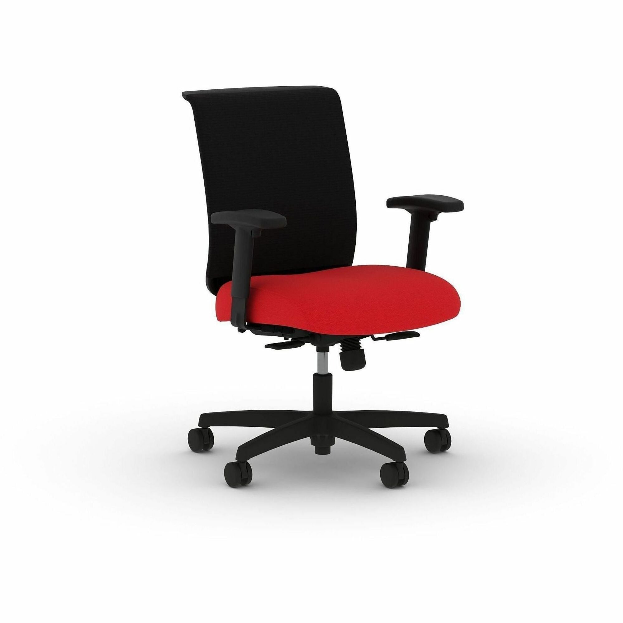 HON Convergence Synchro Tilt Task Chair - Black Back Color - Mesh Back Material - 5-star Base - Red - Armrest - 1 Each