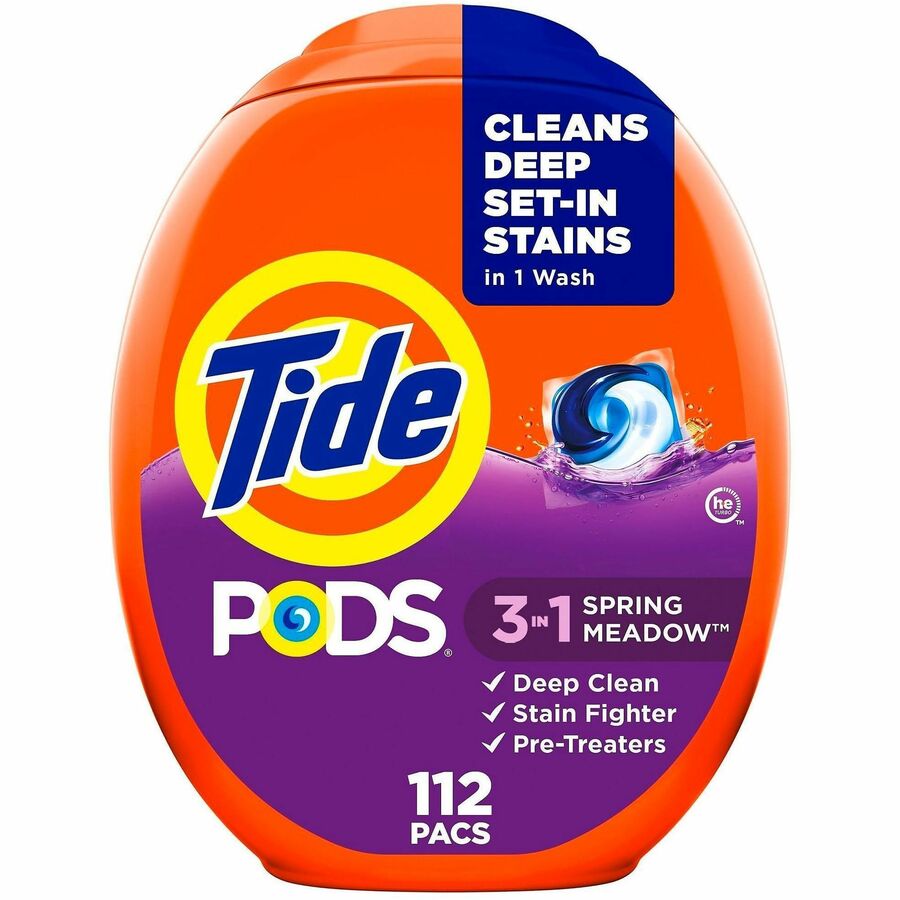 Tide Pods Laundry Detergent - For Laundry, Washing Machine, Clothes - Concentrate - Pod - Spring Meadow Scent - Recommended For: Stain Remover, Odor Remover - Deodorize, Spill Resistant - Orange - 4 / Carton
