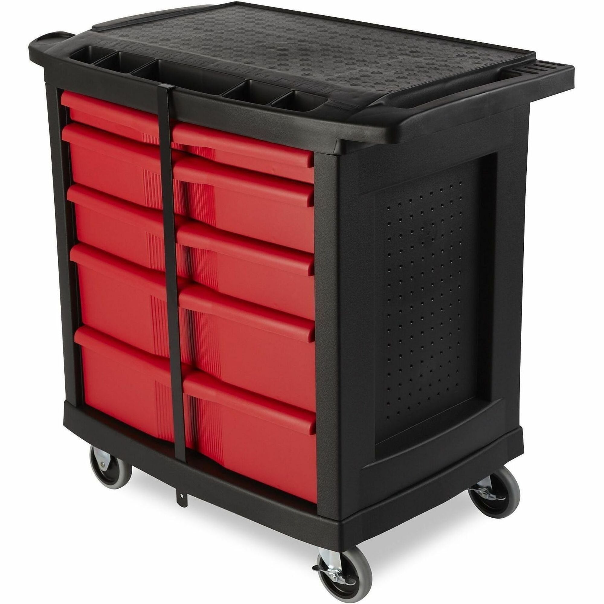 Rubbermaid Commercial 5 Drawer Mobile Work Center, Black - 5 Drawer - 250 lb Load Capacity - 4 Casters - 4" Caster Size - 32.63" Length x 19.90" Width x 33.50" Height - Black, Red - 1 Each