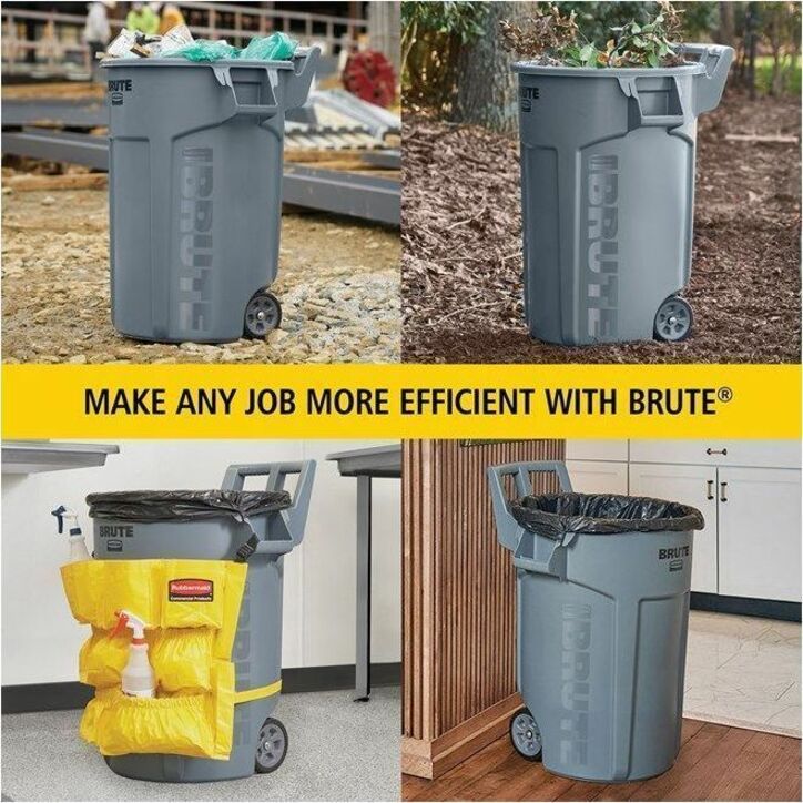 Rubbermaid Commercial Vented Wheeled BRUTE Container, 32 Gal Gray - 32 gal Capacity - For Commercial - Vented, Wheels, UV Resistant, Durable, Ergonomic Handle - 34" Height x 26.1" Width x 26.5" Depth - Resin - Gray - 1 Each