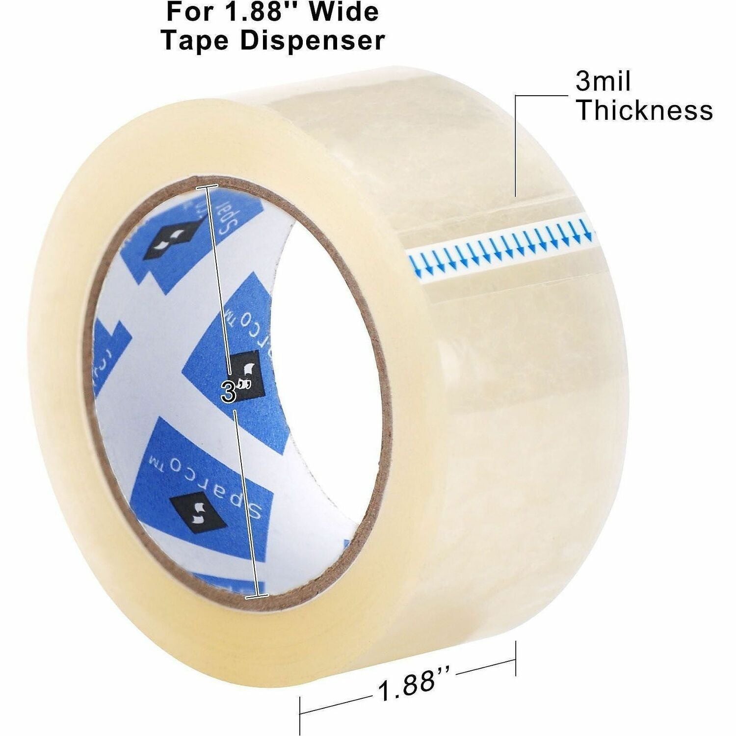 Sparco Premium Heavy-duty Packaging Tape Roll - 55 yd Length x 1.88" Width x 3 mil Thickness - 3" Core - Clear - Acrylic Adhesive - Temperature Resistant, UV Resistant, Tear Resistant, Split Resistant, Break Resistant - For Packaging, Metal, Glass, Pol...