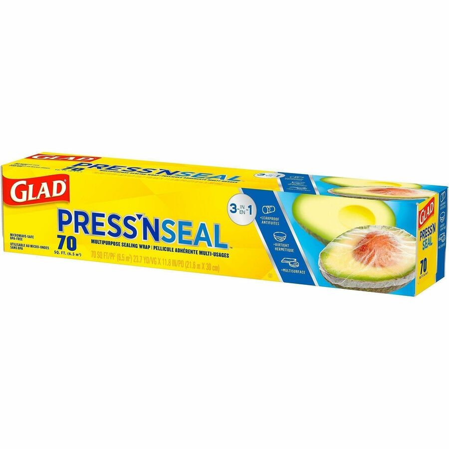 Glad Press'N Seal Multipurpose Wrap - 11.80" Width x 71.10 ft Length - Leak Proof, BPA Free, Microwave Safe, Airtight - Plastic - Frosted Clear - 12 / Carton