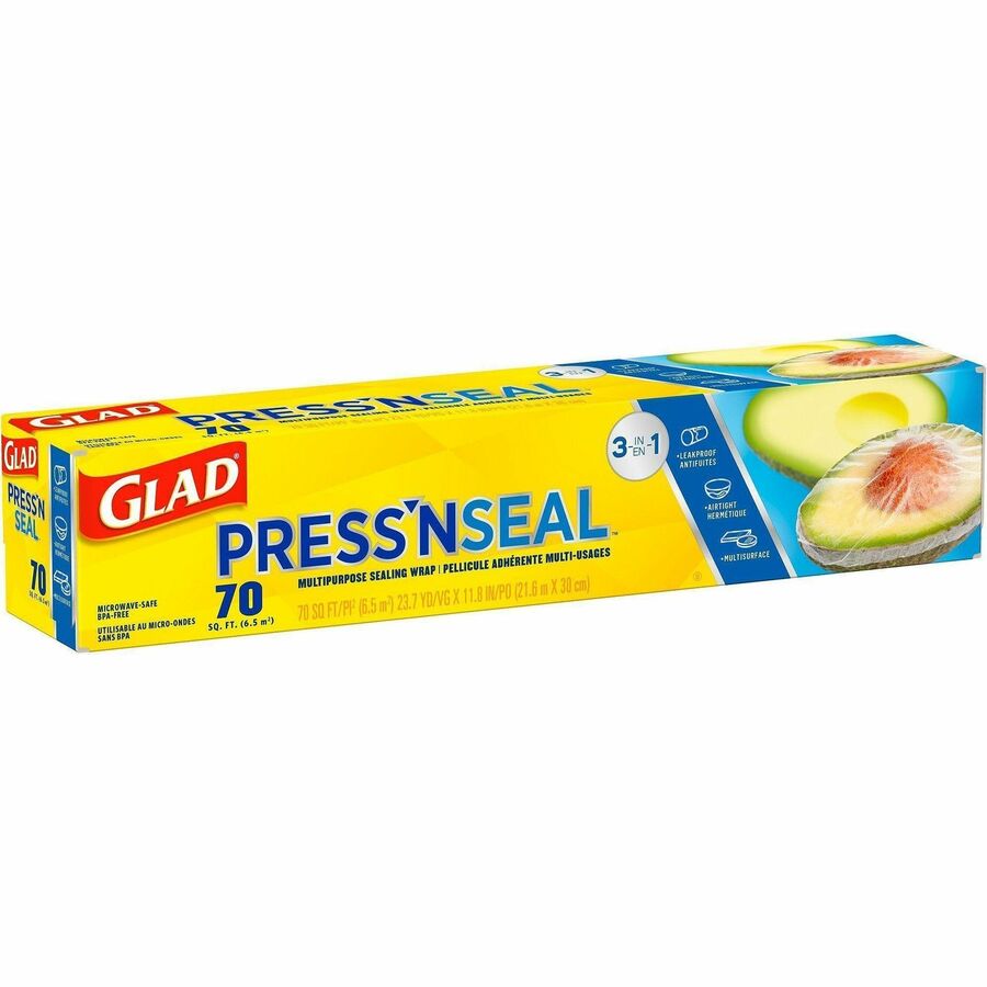 Glad Press'N Seal Multipurpose Wrap - 11.80" Width x 71.10 ft Length - Leak Proof, BPA Free, Microwave Safe, Airtight - Plastic - Frosted Clear - 12 / Carton