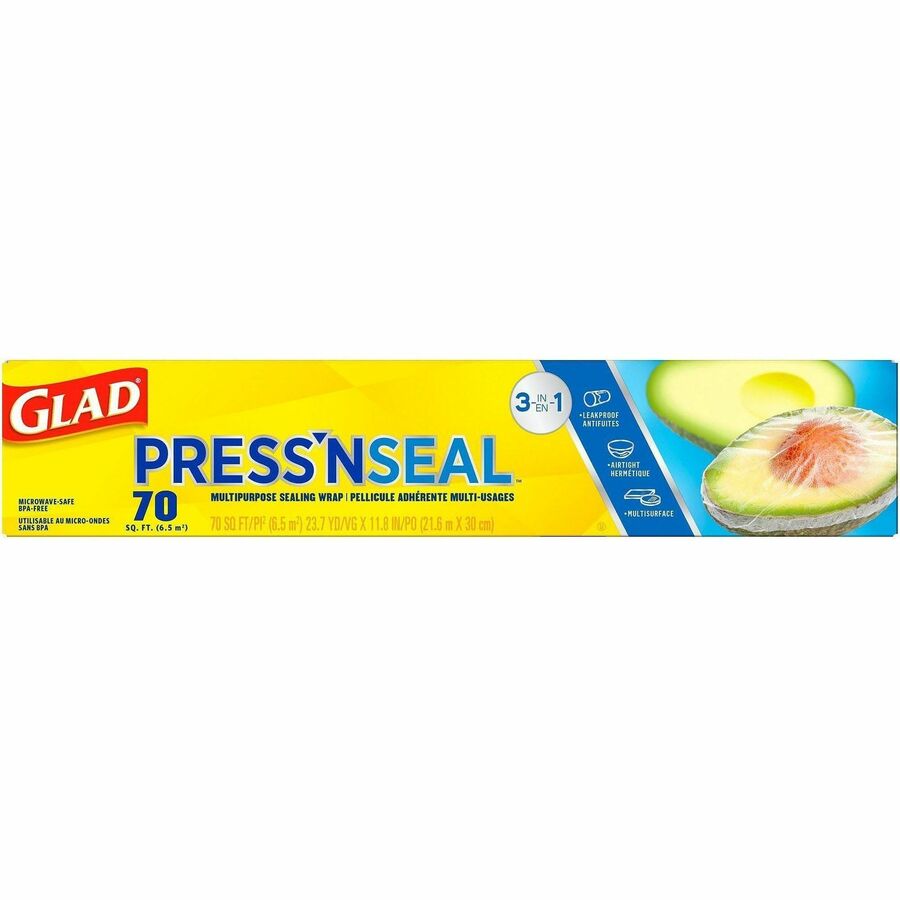 Glad Press'N Seal Multipurpose Wrap - 11.80" Width x 71.10 ft Length - Leak Proof, BPA Free, Microwave Safe, Airtight - Plastic - Frosted Clear - 12 / Carton