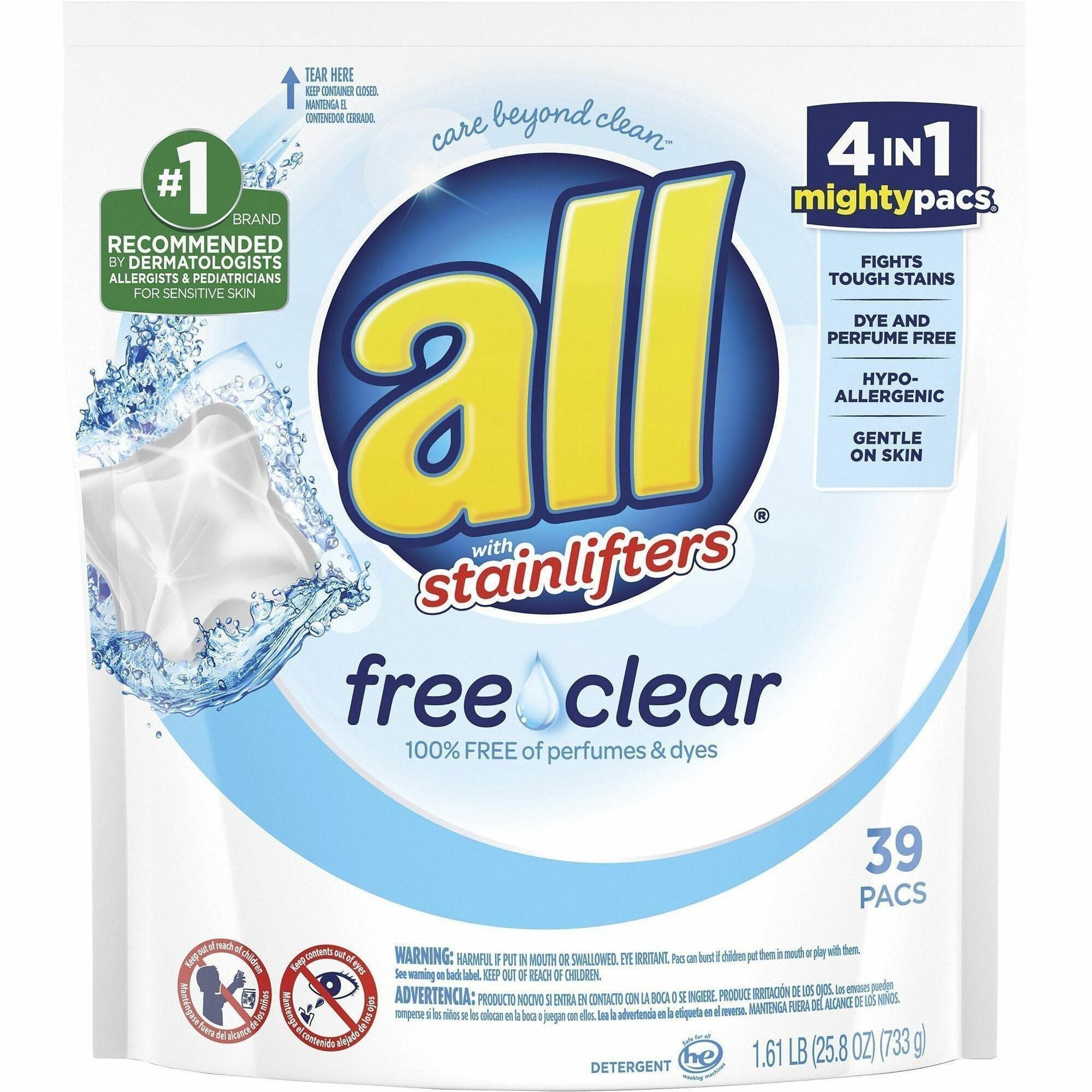 all Free Clear Mightypacs Laundry Pods - For Clothes, Laundry, Washing Machine, Septic Tank - Pod - Recommended For: Stain Remover, Pet Dander Remover, Dust Mite Remover, Pollen Remover - Dye-free, Skin-friendly, Hypoallergenic, Fragrance-free, Unscent...